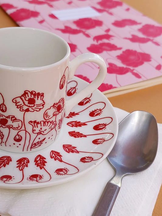 Red Poppy Coffee Cup Set of 2