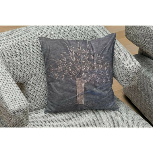 Blue Embroidered Tree Cushion Cover